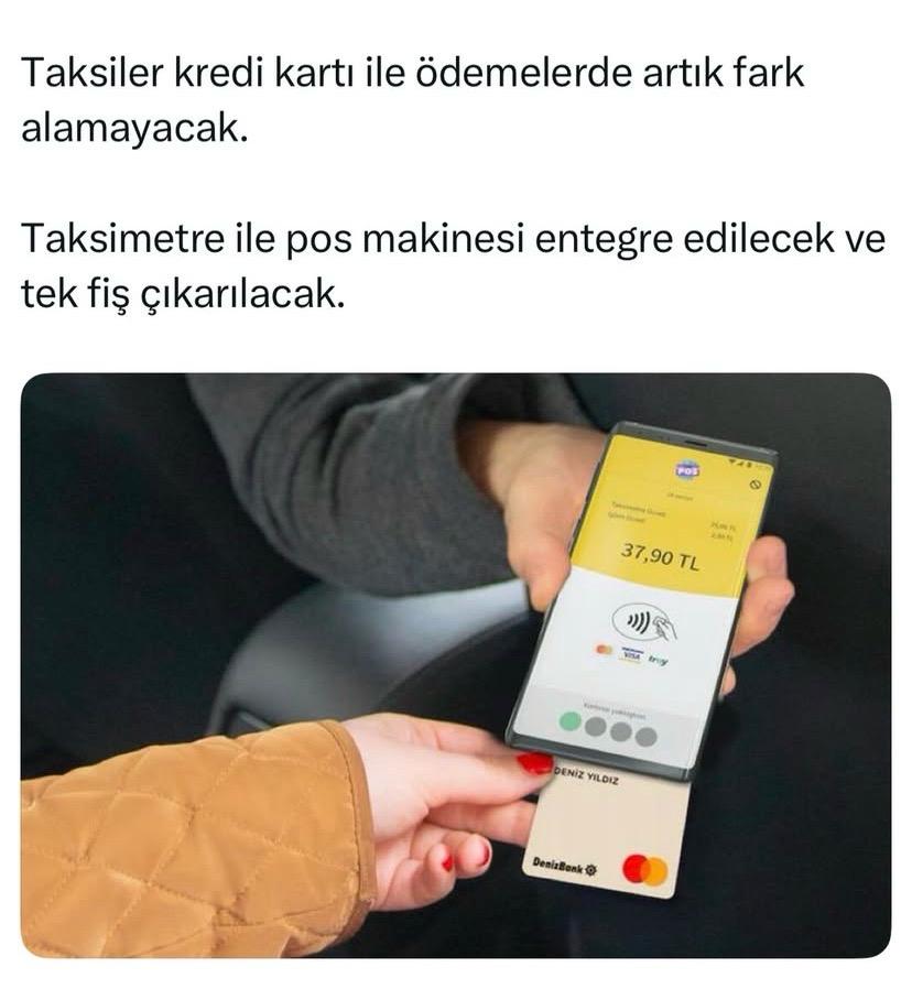TAKSİLER POS CİHAZIYLA ÖDEMEYE FARK ALAMAYACAK!!